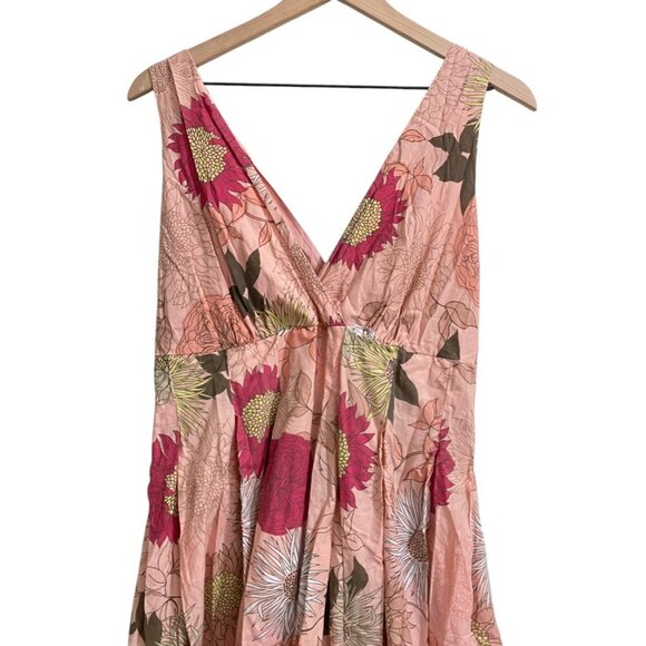 A.N.A. Botanical Print Cotton Dress Lined V-Neck Size 16 - Picture 2 of 5